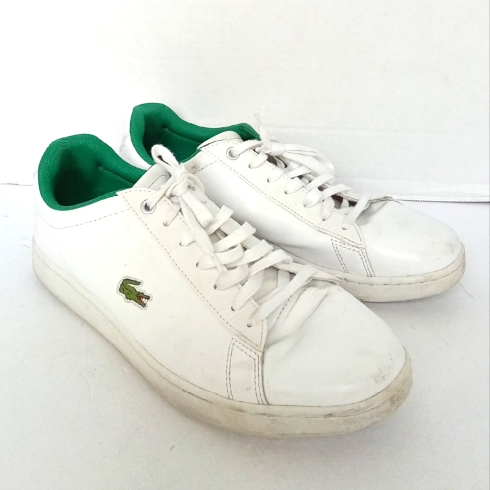 Lacoste Classic White Leather Sneakers‎ with Green Accent Tennis Court Shoes